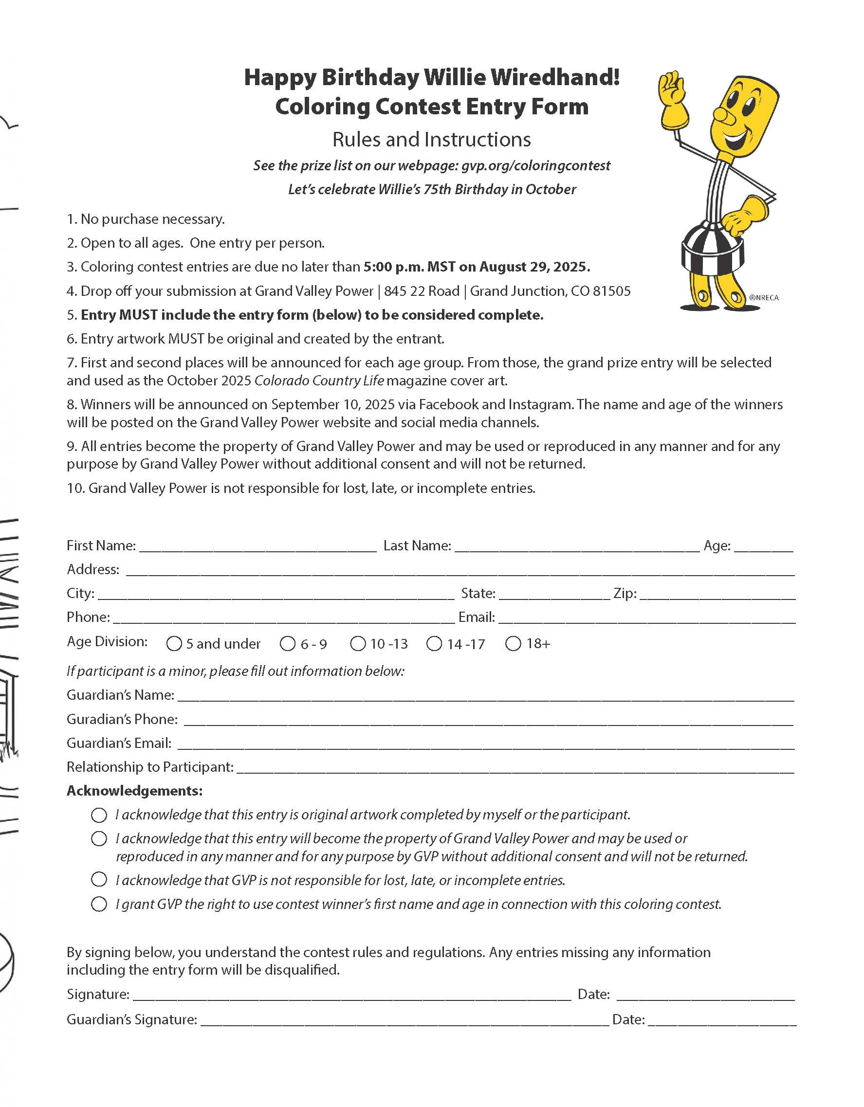 "Coloring Contest Entry Form"
